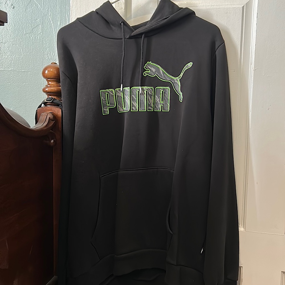 Men’s Puma Hoodie, Black with Green lettering